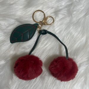 NWOT Red Pom Pom Leaf Cherry Keychain